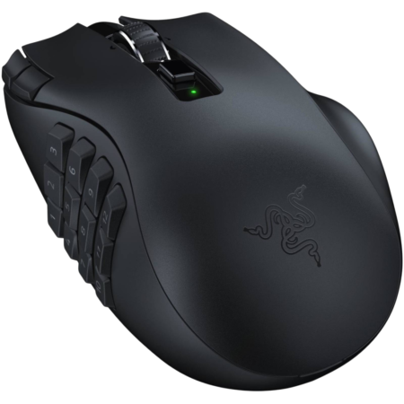Razer Naga V2 HyperSpeed MMO Wireless Gaming Mouse, 30000 DPI Optical Sensor, 2.4GHz, Bluetooth, 19 Programmable Buttons, 60M Clicks, Up to 400H Battery, Optical Sensor, Black | RZ01-03600100-R3G1