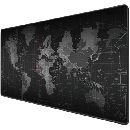 Sky Touch Gaming Mouse Mat, Large Anti-skid Mouse Pad, World Map Mousepad Rubber Base & Stitched Edges For Gamers, Ultra Soft Surface, High Stability, Waterproof Coating, Gray / Black | 105443916