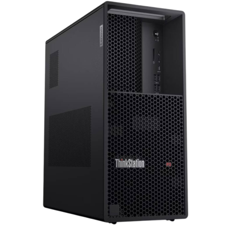 ThinkStation P3 desktop tower with a honeycomb front vent and I/O panel on the upper-right side.