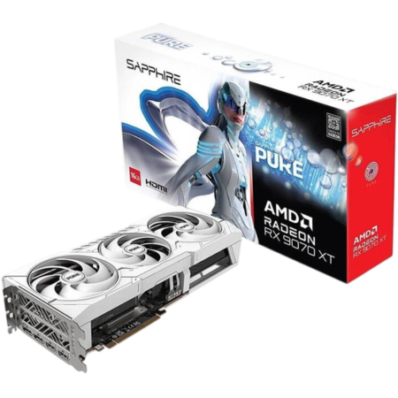 White triple‑fan graphics card next to its Sapphire box for AMD Radeon RX 5700 XT.