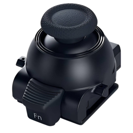 Black ergonomic gaming joystick with a large textured thumb stick and an Fn key on the base.
