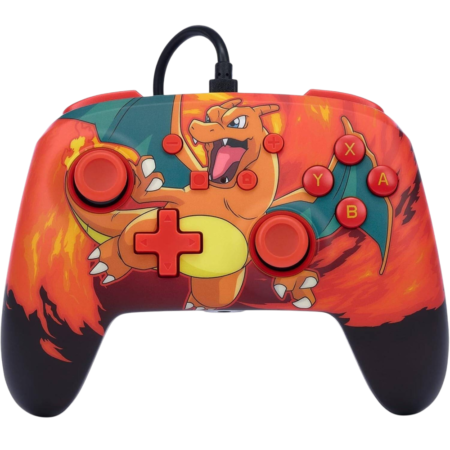 PowerA Nintendo Switch Enhanced Wired Controller, Two Mappable Advanced Gaming Buttons, Anti-Friction Ring, 3.5mm Stereo Audio Jack, Detachable 10ft (3m) USB Cable, Charizard Red | 60172