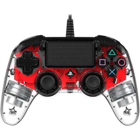 Nacon Wired Illuminated Compact Controller, LED Player Indicator, Symmetric Joystick Position, 300cm Cable Length, For Windows & PS4, Red | PS4OFCPADCLRED