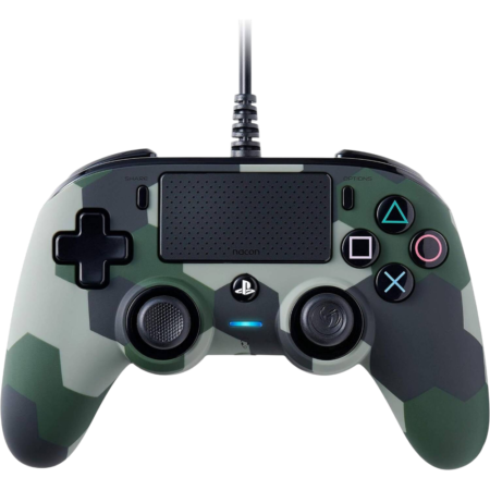 Nacon Wired Compact PlayStation 4 Controller, 2x Vibration Motors, LED Player Status Indicator, Touch Pad, 3.5mm Stereo Headset Jack, PC Compatible - Green Camo | PS4OFCPADCAMGREEN