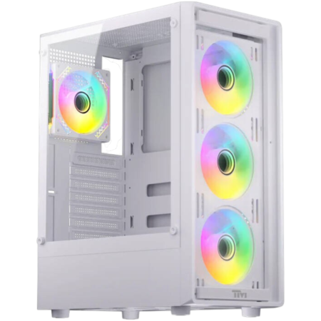 Twisted Minds Phantom Mid Tower Gaming Case, ATX PC Case with ARGB Fans & Tempered Glass Design, White | TM-PHANTOM-W