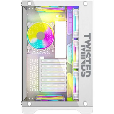 Twisted Minds Bullet-07 Mid Tempered Glass Mid Tower ATX Gaming PC Case, Pre Installed 4x 120mm ARGB Fans, Up to 360mm AIO, 3.5″ HDD x2 + 2.5″ SSD x2 Drive Support, USB 3.0 + USB-C, White | TM1-W-S