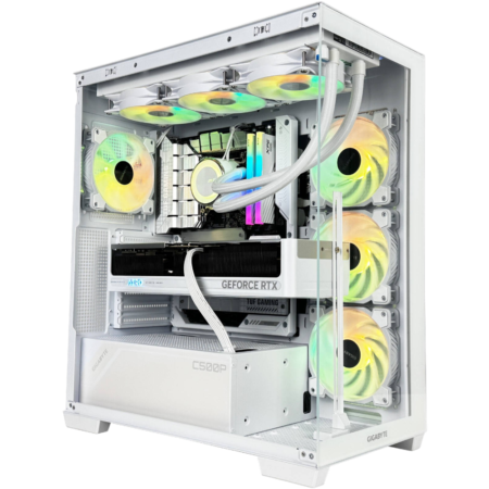 WhiteFury Gaming PC - AMD Ryzen 7 9700X 8 Cores 16 Threads, NVIDIA RTX 5070 Ti 16GB, 32GB DDR5 RAM 6000MHz, 1TB SSD Gen4, 850W Gold PSU, 360mm Liquid Cooler, Wi-Fi + BT