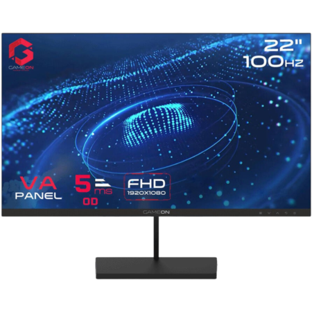 GAMEON Basic Series Gaming Monitor, 22" VA Display, FHD Resolution, 100Hz Refresh Rate, 5ms Response Time, 16.7M Colors, Anti-Glare Screen, Black | GB22F100