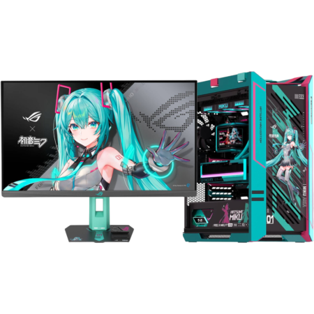 Hatsune Miku Edition Gaming PC - AMD Ryzen 7 9800X3D (8C/16T), NVIDIA RTX 5080 16GB, 32GB DDR5 RAM 6000MHz, 2TB Gen5 SSD, 1200W PSU, 360mm Liquid Cooling, Wi-Fi + Bluetooth, 27" QHD 260Hz Monitor, Windows 11 Pro
