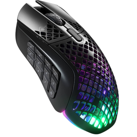 SteelSeries Aerox 9 Wireless Gaming Mouse, 40G Acceleration, 18000 in 100 CPI Increments, Ultra Lightweight, 3 RGB Zone, IP54 Water Resistance, Bluetooth 5.0, 180H Battery Life, USB-C, Onyx | 62618